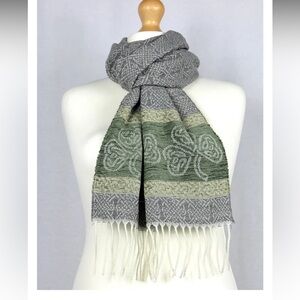 Aran Sweater Market NWT Pure Wool Blend Scarf Gray Green Celtic Fringe Ireland